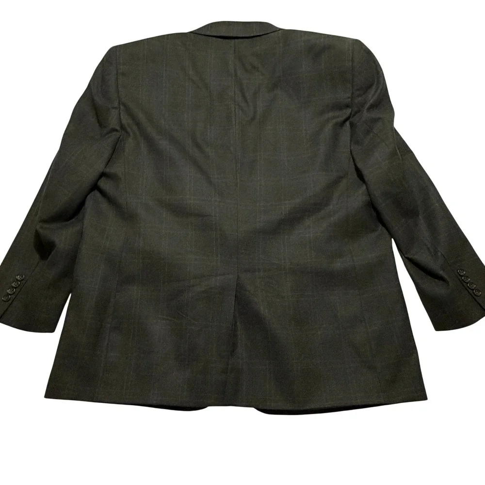 Jos A Bank Signature Collection Mens 48R Dark Gray Plaid 100% Wool Blazer Coat